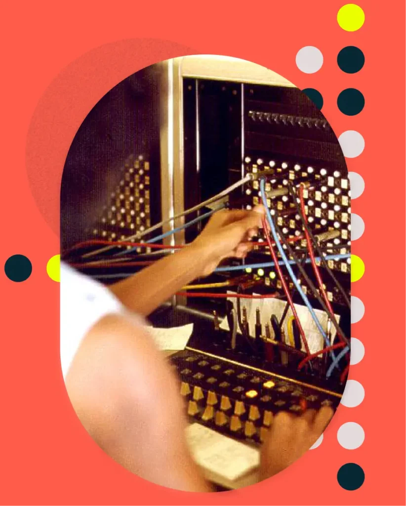 Black lady at an old telephone exchange