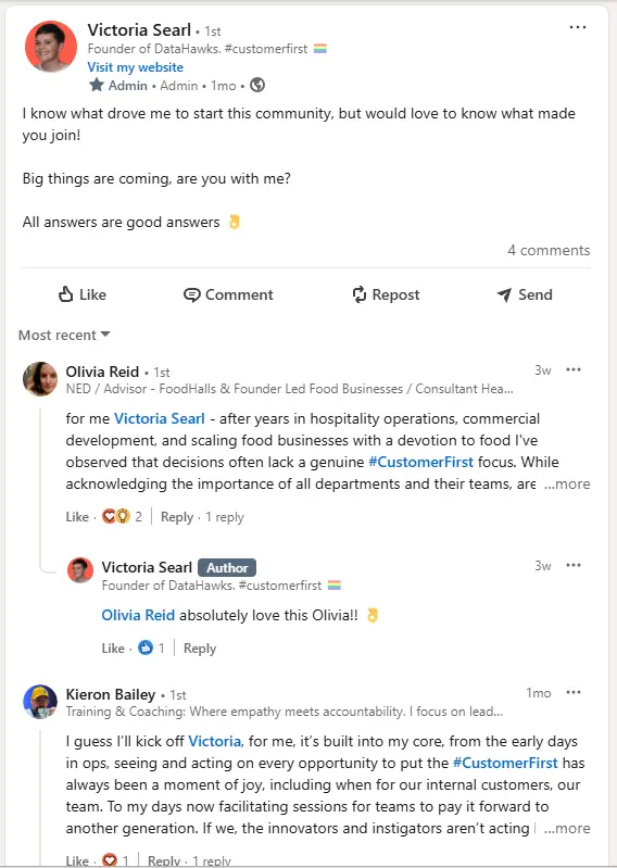 Screenshot of #customerfirst page on Linkedin