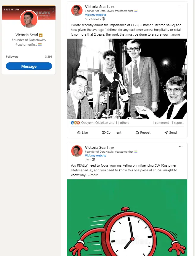 Screenshot of Victoria Searl's Linkedin profile